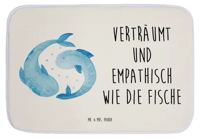 Produktbild von Mr. & Mrs. Panda Badezimmerteppich Sternzeichen Fische - Weiß - Geschenk, Geburtstag Februar, Sternbild, März, fußmatte bad, Badematte, Badvorleger, Badteppich, Fisch