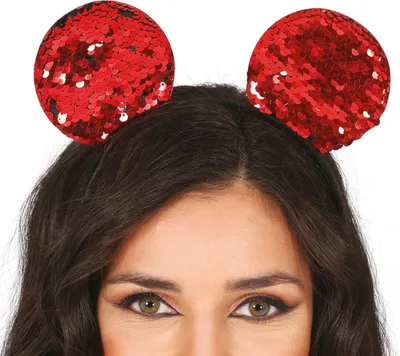Produktbild von Mausohren Karneval Kopfschmuck Ohren Rot Glitzer Elegant Haaraccessoire Festlich, Farbe: Rot