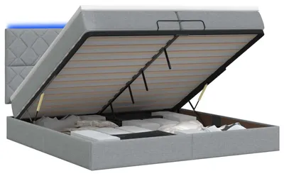 Productafbeelding van vidaXL Ottomanbed met matras en LED-verlichting, lichtgrijs, 200 x 200 cm, stof