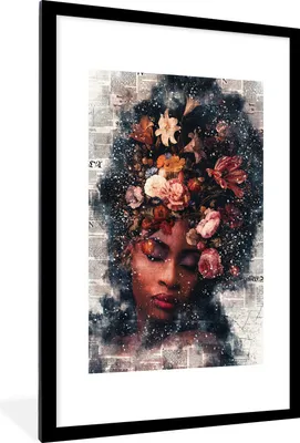 Produktbild von MuchoWow® MuchoWow® Gerahmtes Poster Frau - Farbe - Blumen 60x90 cm - Poster mit zchwarzem Bilderrahmen - Dekoration - Wandposter Wohnzimmer - Hochwertig