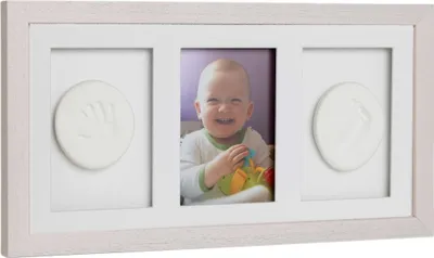 Immagine prodotto di Cornice tripla per impronte di mani e piedi dei bambini con inchiostro Magic Ink bianco Tiny Memories