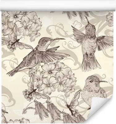 Obrázek produktu pro 10m VLIES TAPETE Roll Birds Flowers Grey XXL