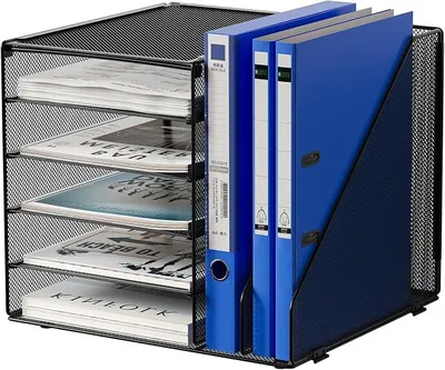 Produktbild von PolkaHome® 5-stöckiger Schreibtisch-Organizer aus Metallgewebe, A4-Ablage, Büro-Organizer für Dokumente, Zeitschriften, Ordner, Schwarz