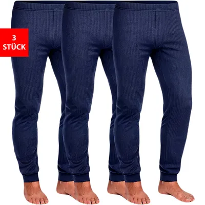Produktbild von Thermounterhose Herren Thermo Hose im 3er Pack warme bequeme lange Unterhose Winter - Blau 5XL 3 Stück