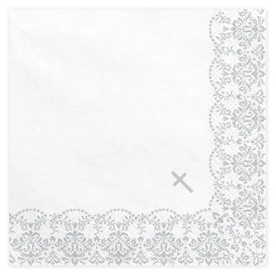Zdjęcie produktu dla Producent: Eleganckie Serwetki Komunijne - Srebrny Ornament 33x33cm, Uroczyste Chwile!