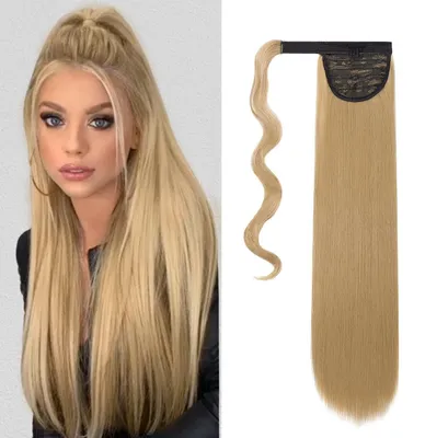 Productafbeelding van Clip-in paardenstaart haarverlenging, 55 cm, asblond, glad, synthetisch