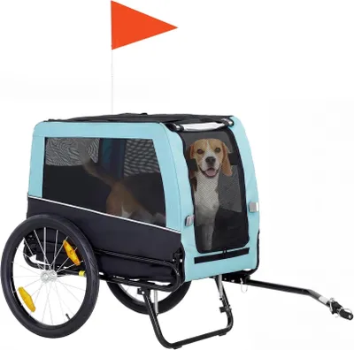 Produktbild von Fahrradanhänger Hund faltbar bis 20 kg mit Stützfuß, Reflektoren, Hellblau
