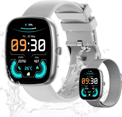 Produktbild von Valdus Smartwatch Damen & Herren 1,83 Zoll mit Telefonfunktion, IP67 wasserdicht, Herzfrequenzmesser, SpO2 Blutsauerstoff, Schrittzähler – Grau