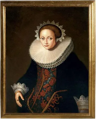 Produktbild von Casa Padrino Luxus Barock Ölgemälde Lady Mehrfarbig / Gold 55 x H. 65 cm - Handgemaltes Gemälde im Barockstil - Barock Wand Deko