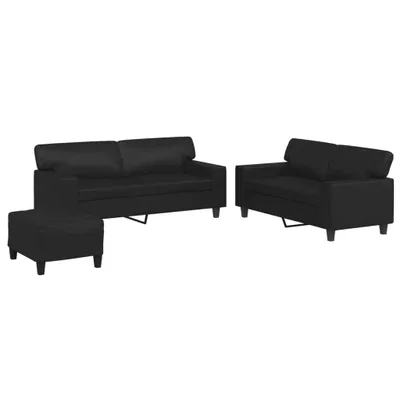 Produktbild von 3-tlg. Sofagarnitur Schwarz Kunstleder