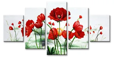 Produktbild von Visario Leinwandbild Rote Mohnblumen 160x80 cm – 5-teilig, Bild Wandbild Kunstdruck, aufhängfertig, Echtholzrahmen, Zackenaufhänger, Art. 5533