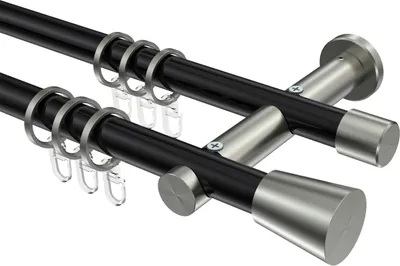 Produktbild von Interdeco Gardinenstange / Vorhangstange Schwarz / Edelstahl-Optik, Typ Platon Sitra (Konus), 20 mm Ø 2-läufig, 100 cm
