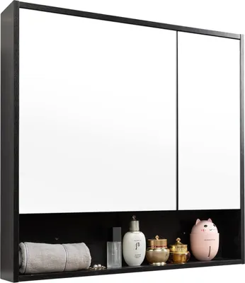Image de Porte de miroir unique Étagère de salle de bains Montage mural - miroir de salle de bains avec étagère