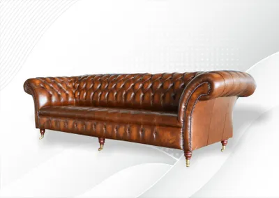 Zdjęcie produktu dla Brązowa sofa Chesterfield, tapicerowana skórą, zestaw sof, sofy dla czterech osób