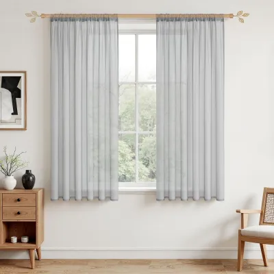 Produktbild von Omgoods – Graue Voile-Gardinen mit Ösen – Halbdurchlässig, 175 x 140 cm