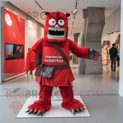 Productafbeelding van Rood Frankenstein mascotte REDBROKOLY kostuum karakter gekleed met een rompertje en riemen