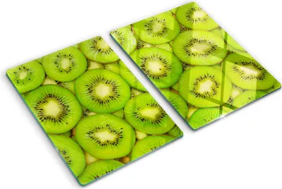 Produktbild von Tulup Glas Herdabdeckplatte - 2x40x52 cm - Glaskeramikkochfeld-Abdeckung Spritzschutz Glasabdeckplatte Kochplattenabdeckung und Schneidebrett - Zweiteilig - Essen & Getränke - Kiwi - Grün