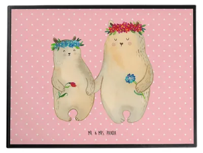 Produktbild von Mr. & Mrs. Panda schreibtischunterlage Bären mit Blumenkranz - Rot Pastell - Geschenk, tischauflage, Schreibunterlage, Familie, Kinder, tischpad, Family, Bär, Tochter