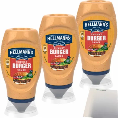 Produktbild von Hellmann's Chunky Burger Sauce 3er Pack (3x250ml Flasche) + usy Block