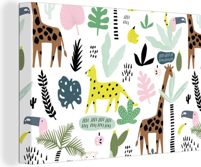 Produktbild von OneMillionCanvasses® - Leinwandbilder - 150x100 cm, Dschungel - Muster - Tiere, Wandbilder Kunstdruck Wanddekoration