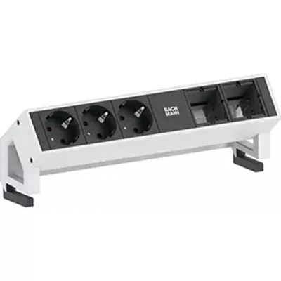 Image de Bachmann DESK 2 - Bâti de prises - entrée, entrée GST18 - raccords de sortie : 3 - cordon de 20cm - Allemagne - noir, acier inoxydable (902.401)