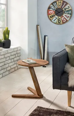Produktbild von Wohnling Beistelltisch Massivholz Sheesham Design Wohnzimmer-Tisch 45 x 45cm rund Nachttisch Natur-Holz Landhaus-Stil WL1.727