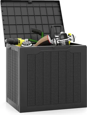 Produktbild von GOPLUS Gartenbox 106 L, Auflagenbox wasserdicht mit abschließbarem Deckel, 150 kg Tragfähigkeit, Terrassenbox für Gartengeräte & Poolzubehör (Schwarz)