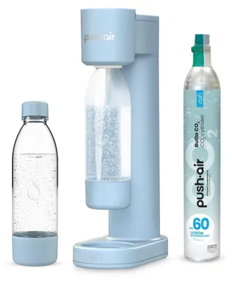 Produktbild von DAFI Wassersprudler Pushair inkl. 1 Co2 Zylinder und 2x 0,7l Flasche hellblau