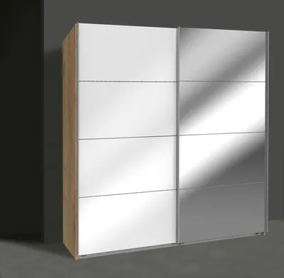 Produktbild von Schwebetürenschrank Kleiderschrank Easy Plus 180x65x210cm plankeneiche Weißglas