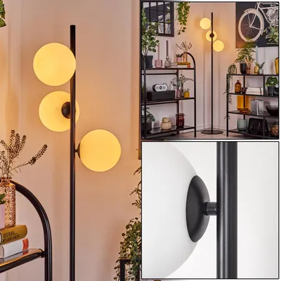 Produktbild von Fossobiubo Stehlampe aus Metall/Glas in Schwarz/Weiß mit Fußschalter