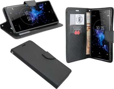Zdjęcie produktu dla Etui Sony Xperia XZ2 Premium typu flip case z czarną skórą i kieszenią na kartę