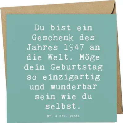 Produktbild von Mr. & Mrs. Panda Grußkarte Spruch 1947 Geburtstag - Meeresbrise - Geschenk, doppelkarte, faltkarte, Glückwunschkarte, Geburtstagsgeschenk, für, Klappkarte, Glückwunsch
