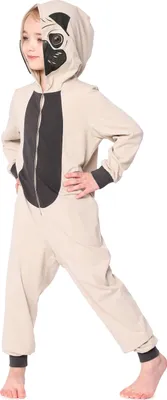 Produktbild von Ladeheid Kinder Mädchen Jungen Schlafoverall Tierkostüm Jumpsuit bunt Tiermotiv Verkleidung LA40-232 (Beige Mops, 158-164)