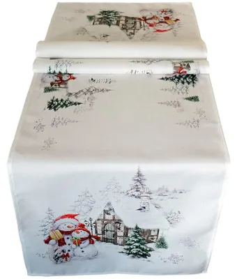 Produktbild von Tischläufer ROBINA Schneemänner Hund bunt Polyester 40 x 140 cm