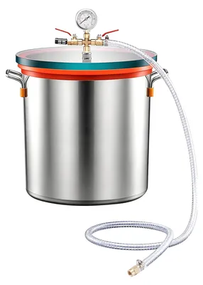 Image de Chambre de vide SucceBuy de 34,1 litres en acier inoxydable, chambre de dégazage avec couvercle en verre trempé, tuyau et filtre à air, adaptée au moulage de résine, à la stabilisation du bois, au silicone, à la résine époxy et aux huiles essentielles