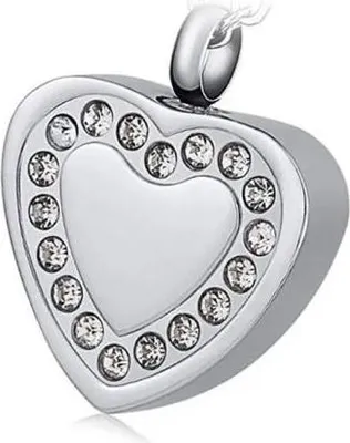 Image de Pendentif de luxe pour cendres avec chaîne pour les cendres, les cheveux ou le parfum - Bijoux commémoratifs avec aide au remplissage des cendres et sac de rangement - Stone Heart