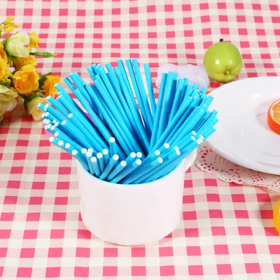 Image de 100 pièces/set bâtonnets de sucettes colorés, bâtonnets cake pop pour bonbons et chocolat, 10 cm, bleu