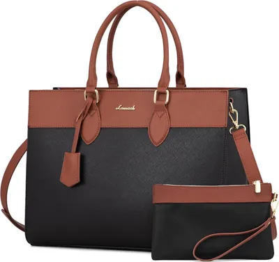 Produktbild von LOVEVOOK Laptop Handtasche Damen 15,6 Zoll Kunstleder Schwarz Braun