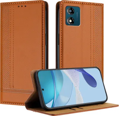 Produktbild von Handyhülle für Motorola Moto E13 Leder Flip Klappbare Schutzhülle mit Standfunktion Braun