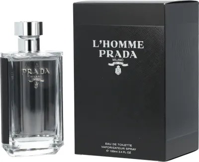 Produktbild von Prada L'Homme, Männer, 100 ml, Nicht nachfüllbare Flasche, Spray, ALCOHOL DENAT., AQUA (WATER), PARFUM (FRAGRANCE), ETHYLHEXYL METHOXYCINNAMATE, LINALOOL, LIMONENE,...