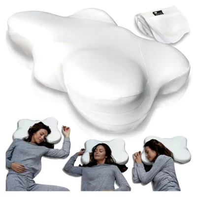 Produktbild von Orthopädisches Nackenstützkissen mit 2 Bezügen, Kissen für Seitenschläfer, Ergonomisches Kissen aus Memory Foam, Kopfkissen zur Linderung von Nackenschmerzen und Migräne, 60x40