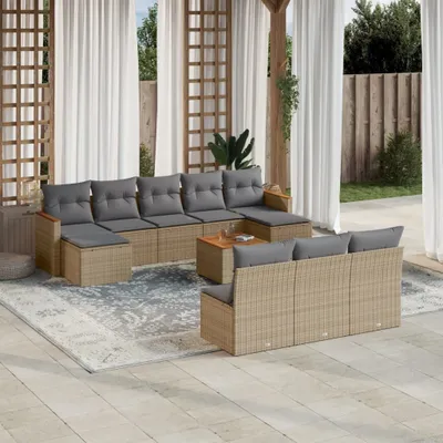 Produktbild von Design 11-tlg. Garten-Sofagarnitur mit Kissen Beige Poly Rattan, Gartenmöbel-Sets 2024 Neu