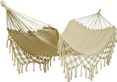 Produktbild von Outdoor Hängematte 100x200cm Baumwollmix mit Fransen Cremeweiß