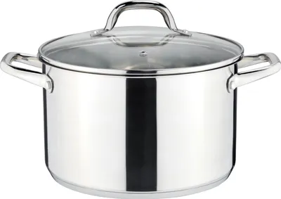 Produktbild von Linnuo Edelstahl Topf groß, 6,8 Liter, mit Glasdeckel - für alle Herdarten inkl Induktion - Griffe nicht heiß - spülmaschinen- und backofenfest - Kochtopf groß, als Suppentopf Kartoffeltopf Nudeltopf | Cooking Pot, Edelstahl 18/8, induktionsgeeignet