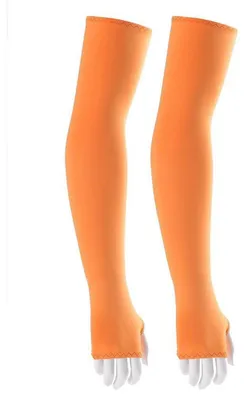 Immagine prodotto di Maniche protettive unisex, con protezione UV, effetto rinfrescante, con foro per il pollice, colore arancione, lunghezza 53 cm, realizzate in poliestere/Spandex