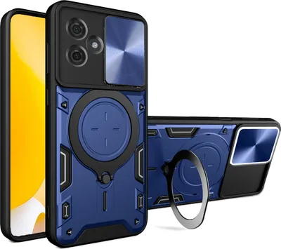 Produktbild von Handyhülle für Motorola Moto G54 Dual-Layer Stoßfest Rüstung Hülle mit Dia Kameraschutz und Kreisförmig Ring Ständer Blau