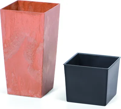 Obrázok produktu pre URBI SQUARE kvetináč s betónovým efektom a vložkou 24 cm - Farba: terakota