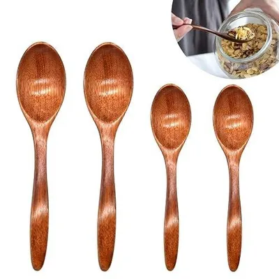 Zdjęcie produktu dla Łyżeczki drewniane do herbaty kawy naturalny zestaw 4 sztuk ręcznie