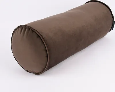 Produktbild von Nackenrolle aus Samt mit Kederumrandung dunkelbraun 20x55cm