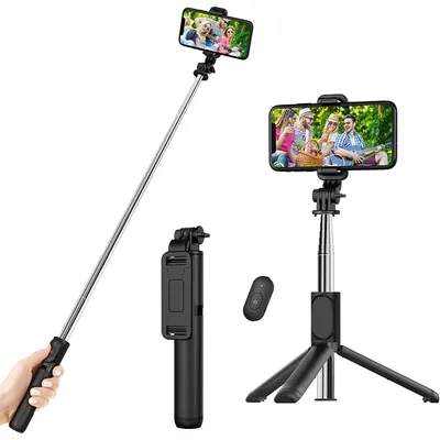 Produktbild von Bluetooth-Selfie-Stick mit abnehmbarer Fernbedienung, ausziehbarem Stativ für iPhone, Samsung, Xiaomi, Huawei, Phonillico®